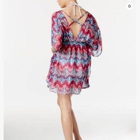 Miken Womens Chevron-Print Cross-Back Poncho Dress Swim Cover-Up - Picture 2 of 7